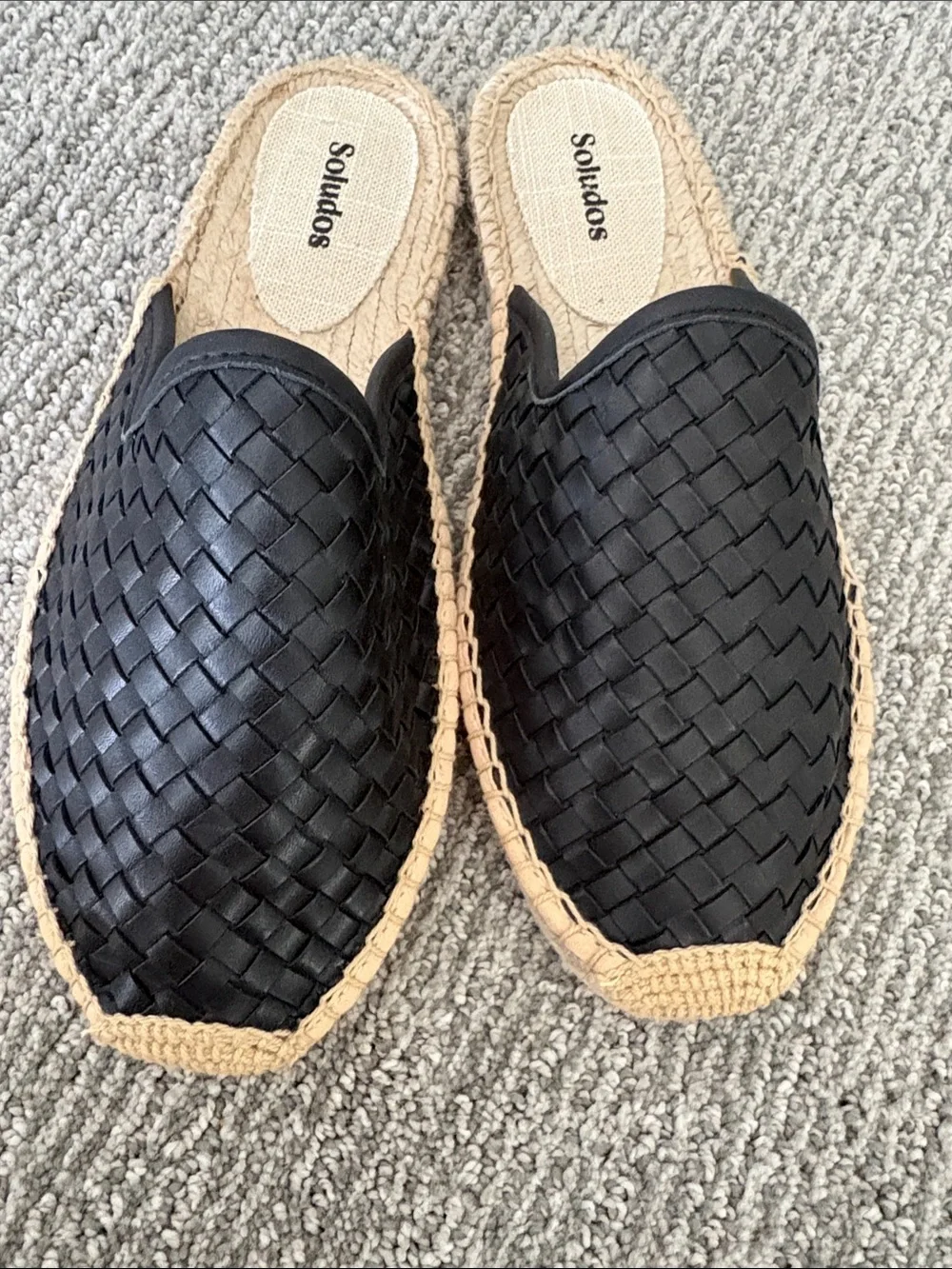 Soludos Black Woven Espadrille Slip-On Mules